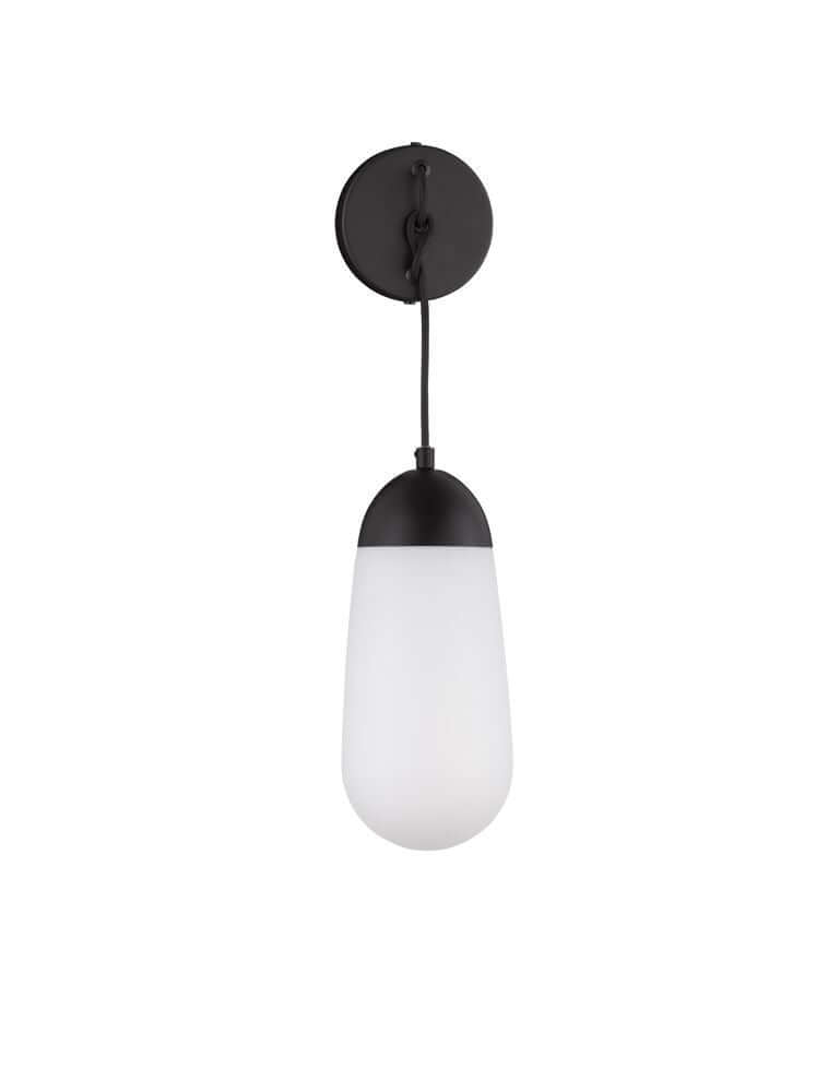 Blaky Wandleuchte Schwarz, Weiß mit opalisiertem Glas und mattem Leuchtenkopf, moderne Beleuchtung für jeden Raum.