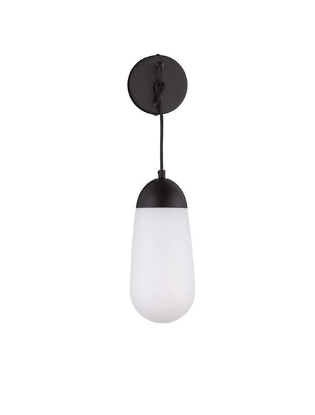 Blaky Wandleuchte Schwarz, Weiß mit opalisiertem Glas und schwarzem Metall, dimmbare Wandlampe für weiches Licht