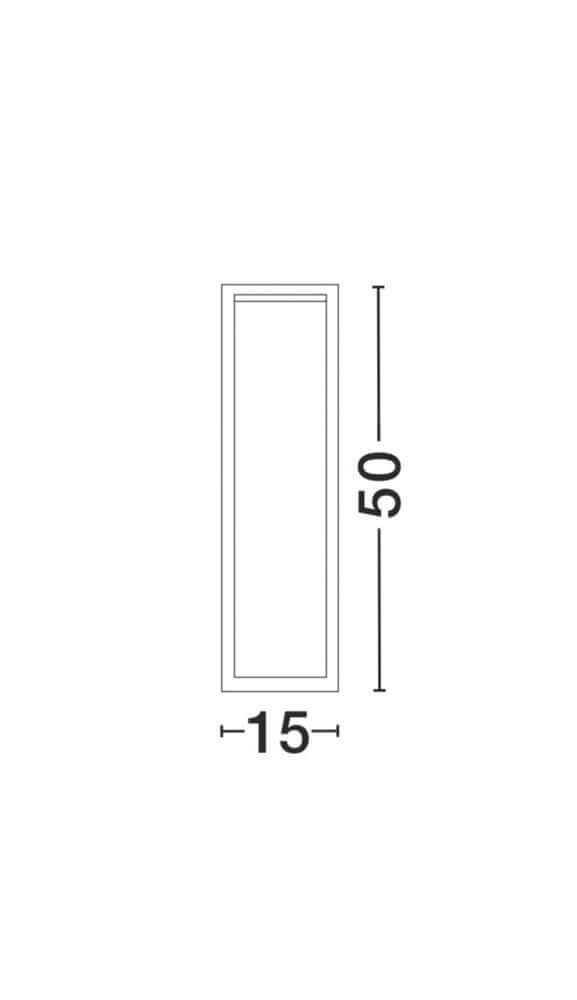 Maßzeichnung der Bliss LED Außenwegeleuchte 3000K Dunkelgrau IP54 mit Abmessungen: 15x50 cm.