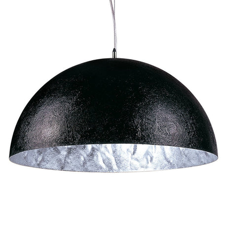 s.luce Blister Pendelleuchte, 70cm, Haubenform in Schwarz mit silberfarbenem Innenleben, ideal für hohe Räume.
