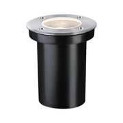 Borne encastrée de sol Floor 11cm métal IP65 au design noir avec bord en acier inoxydable de haute qualité.