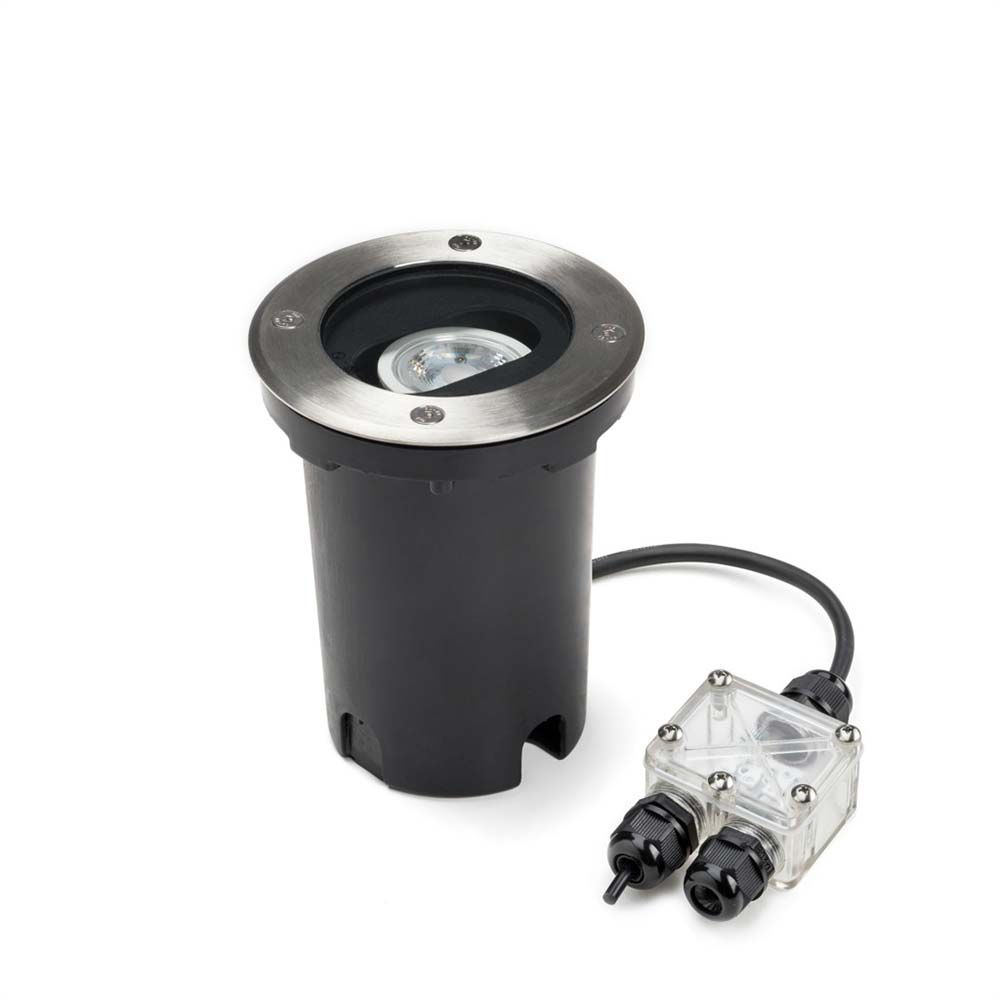 GU10 Bodeneinbaustrahler IP65 Edelstahl mit verstellbarem Lichtwinkel und 230V Anschluss.