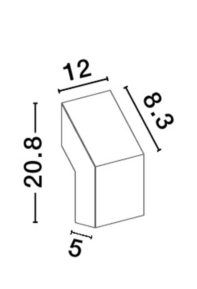 Technische Zeichnung eines Bauteils mit Maßen 20.8, 12, 8.3 und 5 cm.