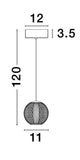 Brillante LED Pendelleuchte Ø 12cm 3200K - technische Zeichnung mit Abmessungen 12cm, 11cm, 120cm und 3,5cm.