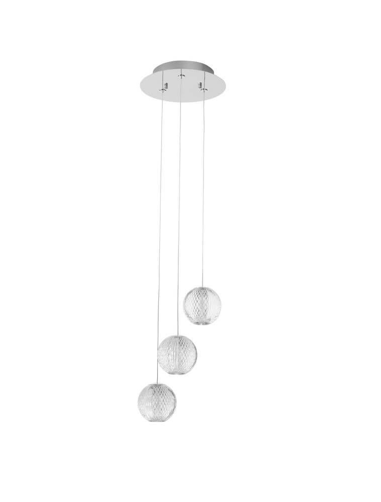 Brillante LED Pendelleuchte 3-flammig Ø 22cm 3200K mit drei modernen Lichtquellen und eleganter Chrom Aluminium Optik.
