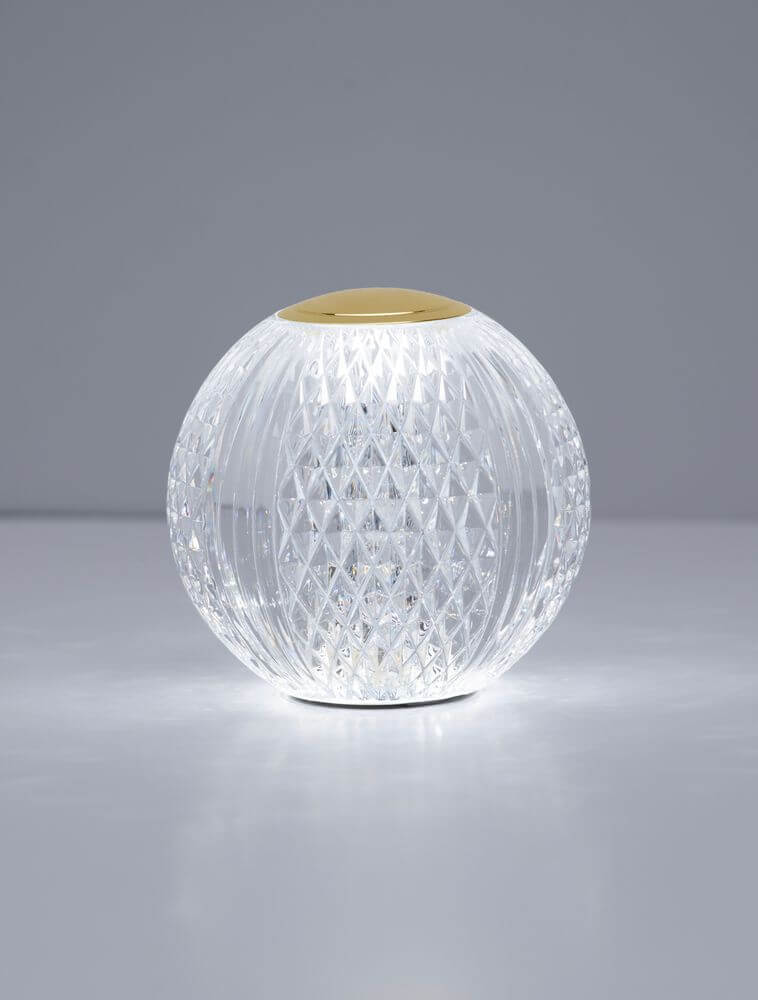 Brillante LED Tischleuchte 3200K Gold - elegante Tischleuchte mit Kristalloptik und goldenem Detail