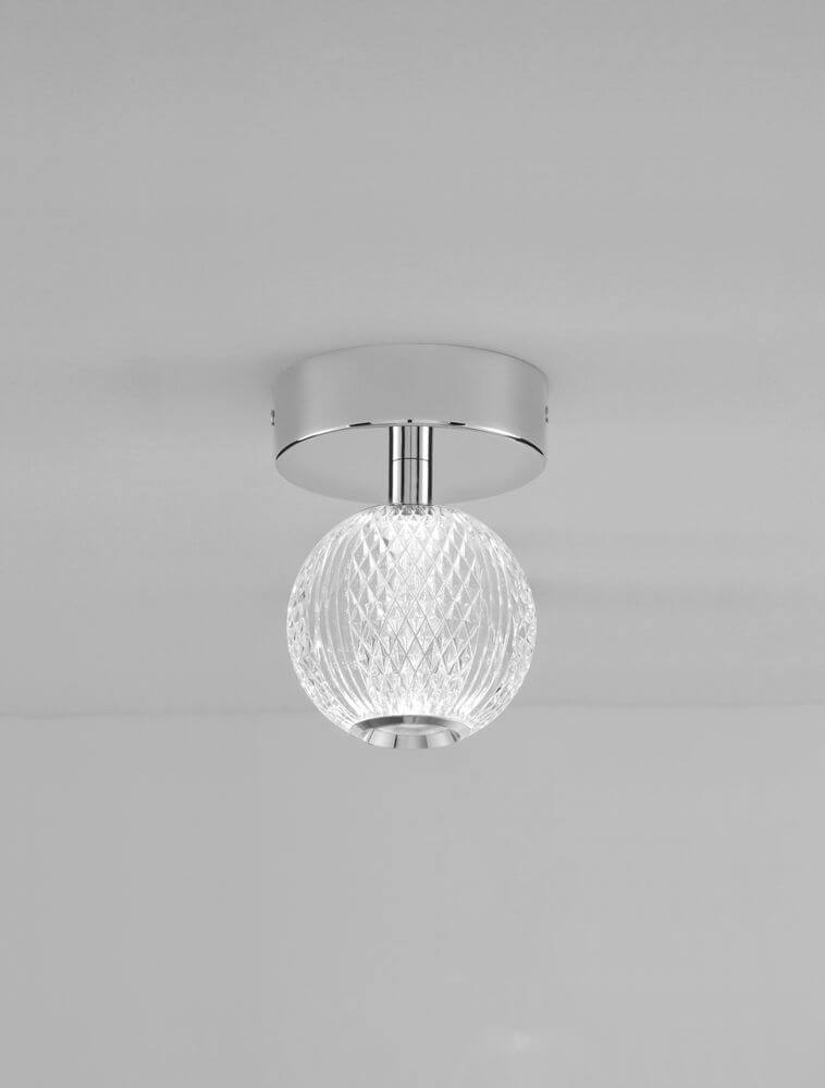 Brille LED Deckenleuchte Ø 11cm 3200K Chrom mit elegantem Kristallglas-Design und Chromfassung.