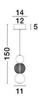 Brille LED Pendelleuchte Ø 14cm 3200K Gold - technische Zeichnung mit Maßen.