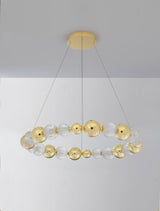 Brille LED Pendelleuchte 12-flammig, Ø 94cm, Gold, Dimmbar, modernes Design, Aluminium/Glas, ideal für stilvolle Räume.