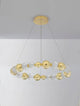 Brille LED Pendelleuchte 12-flammig Ø 94cm 3200K Gold mit goldenen und gläsernen Kugeln, modern und elegant.