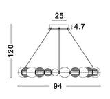 Technische Zeichnung der Brille LED Pendelleuchte 12-flammig, Ø 94cm, dimmbar, gold, Maße: 120 cm Höhe, 94 cm Breite.