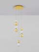 Brille LED Pendelleuchte 4-flammig Ø 30cm 3200K Gold, elegante mehrflammige Leuchte mit goldenen und gläsernen Elementen.