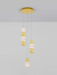 Brille LED Pendelleuchte 4-flammig Ø 30cm 3200K Gold im eleganten Design mit goldener und gläserner Oberfläche.