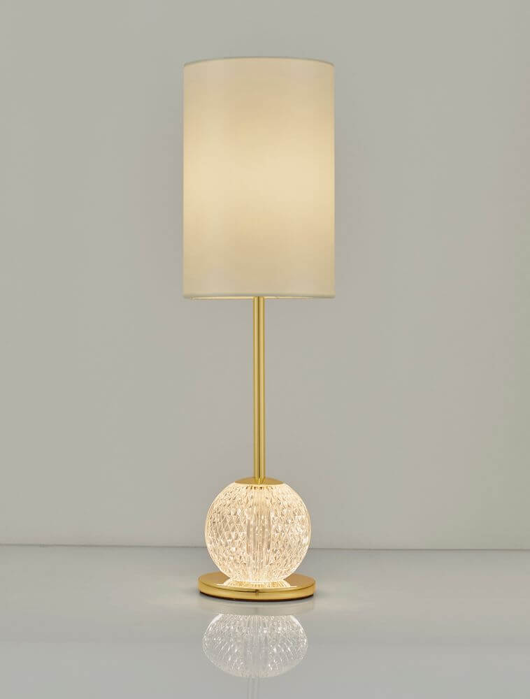 Brille LED Tischleuchte 2-flammig Ø 15,4cm 3200K Gold auf einem Tisch, modernes Design.