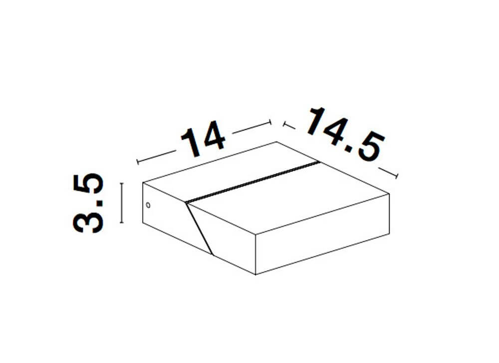 Maßzeichnung der Brin LED Außenwandleuchte 3000K Anthrazit IP65 mit Abmessungen 14x14.5x3.5 cm.