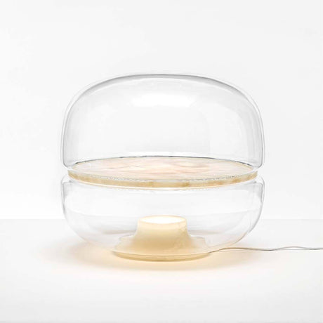 Brokis Tischleuchte Macaron L in transparentem Design mit Onyxbasis und mundgeblasenem Glas.