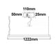 Technische Zeichnung der Büro LED Pendel-Schreibtischleuchte, Abmessungen 1222mm x 110mm x 50mm.
