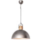 Buckler Pendelleuchte Ø 45cm im Retro-Stil mit antiksilberfarbener Schirm und Holzdetails.