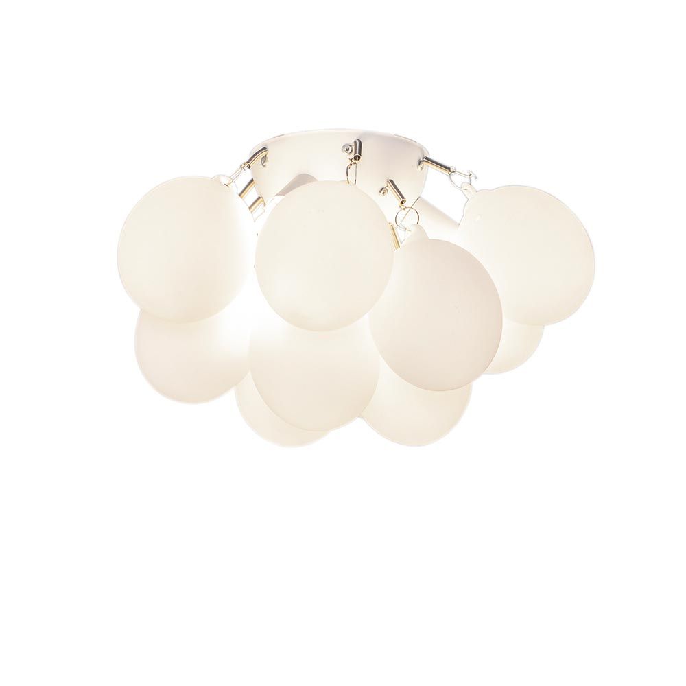 Deckenlampe Gross Ø 30cm Weiß mit mehreren runden, weißen Glasdiffusoren für modernes Raumdesign.
