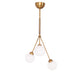 Taklampe 3Some 3-lys antikk gull med tre glasskuler og antikkgull-farget messingsdesign.