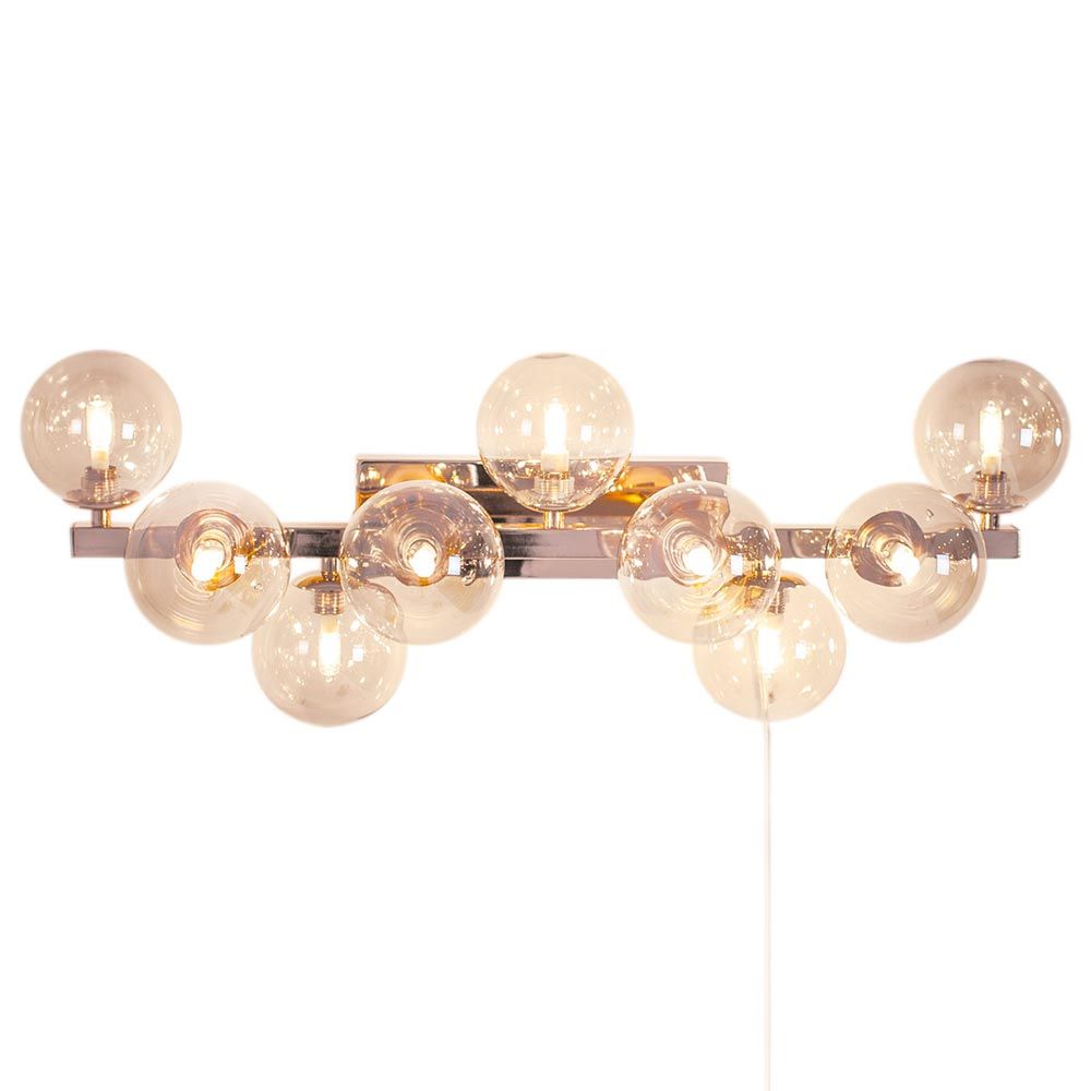 Wand- und Deckenleuchte Splendor 9-flg in Gold mit bernsteinfarbenen Glaskugeln, stilvolles Lichtobjekt für jeden Raum.