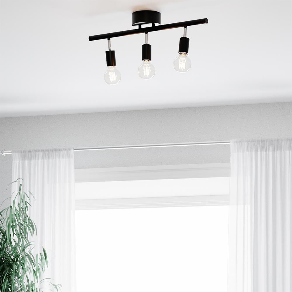 Deckenstrahler Row 3-flammig in schlichtem Design, ideal für Wohn- und Essbereiche, moderne schwarze Oberfläche.