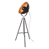 Dreibeinlampe Captain in Schwarz mit goldfarbenem Lampenschirm, ideal für ein stilvolles Wohnambiente.