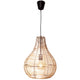 Granada Pendelleuchte aus Rattan im birnenförmigen Design mit schwarzem Metallrahmen und warmem Licht.
