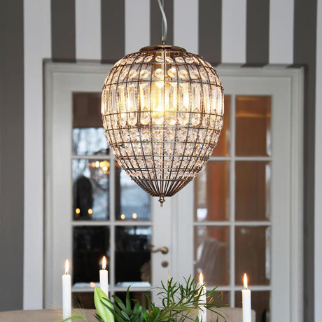 Hängelampe Amadeus Ø 30cm Antik mit Glasprismen und antikem Metalldraht, elegantes Lichtdesign.