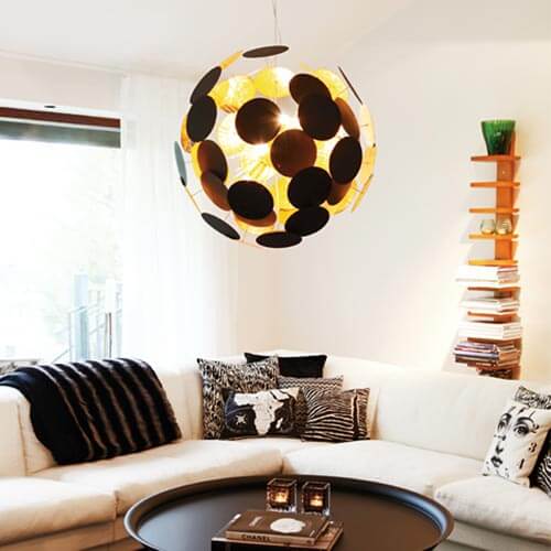 Hängelampe Planet Ø 50cm Sandschwarz, Goldfarben