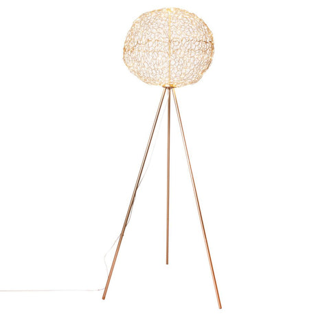 Hayden LED floor lamp with hand-crafted metal mesh and three-legged tripod, modern and stylish lighting.