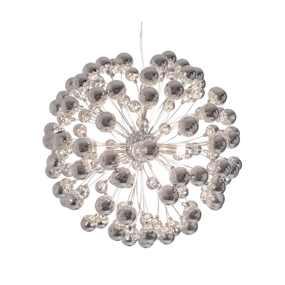 LED-hengelampe Carroll Ø 58 cm krom med forkrommede akrylkuler for effektfull belysning.