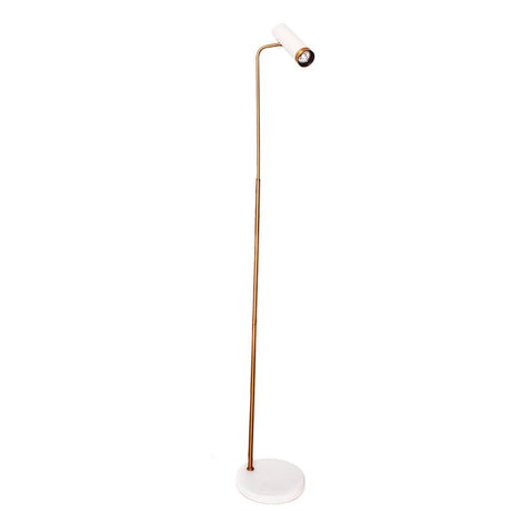 Puls floor lamp gold with modern design and stable white base, ideal for various interior styles.