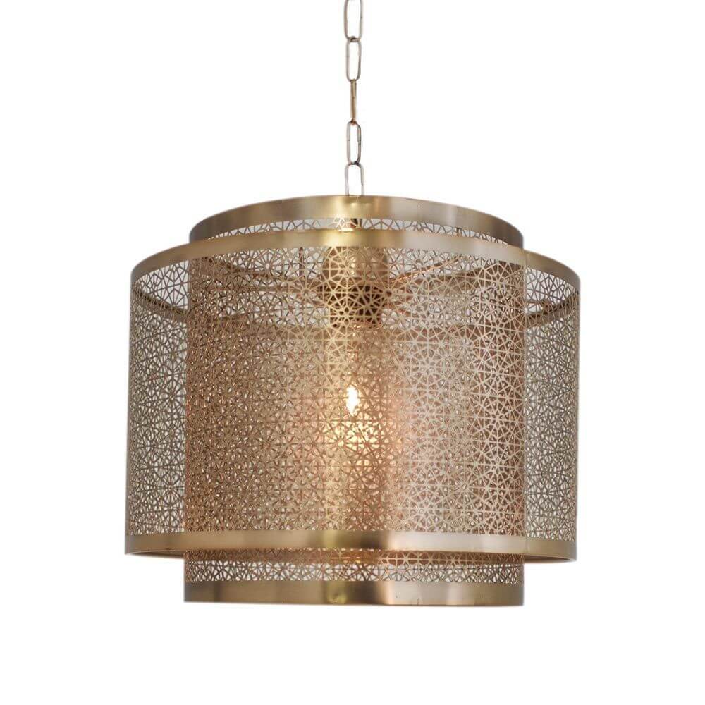Pendelleuchte Hermine Ø 34cm Messing, modernes Design mit feinem Metallgeflecht und warmem Licht.