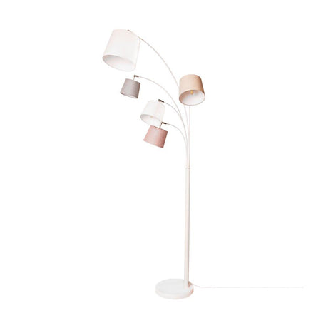 Golvlampe Foggy 5-lampet 200 cm med fem forskjellige lampeskjermer i harmoniske farger.