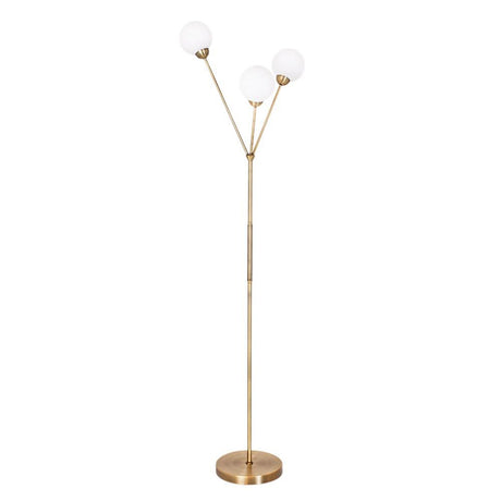 Floor lamp 3Some 3-light antique gold with opal glass in an elegant antique gold design.