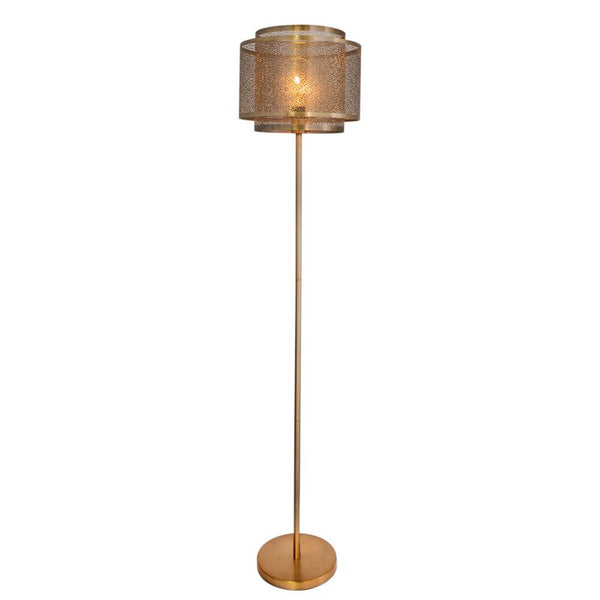 Candeeiro de pé Hermine 157 cm latão com design moderno e detalhe dourado no abajur.