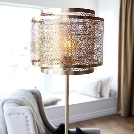 Hermine floor lamp 157cm brass - elegant brass floor lamp with delicate lampshade