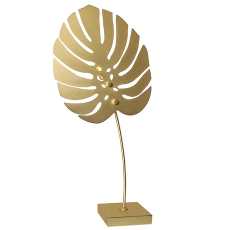 Table lamp Costa Rica 55 cm brass with Monstera leaf design, inspired by Art Deco.