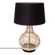 Tischlampe Granada aus Rattan mit schwarzem Baumwollschirm und schwarzem Metallfuß.