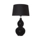 Schwarze Tischlampe im Orient-Stil mit beaded Fuß und schwarzem Lampenschirm, Höhe 56 cm.