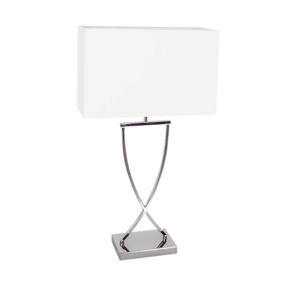 Bordlampe Omega 52 cm i krom/hvitt med elegant form og 52 cm høyde.