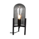 Smokey bordlampe med glasskuppel på svart stativ, ideell for vindu og nattbord.