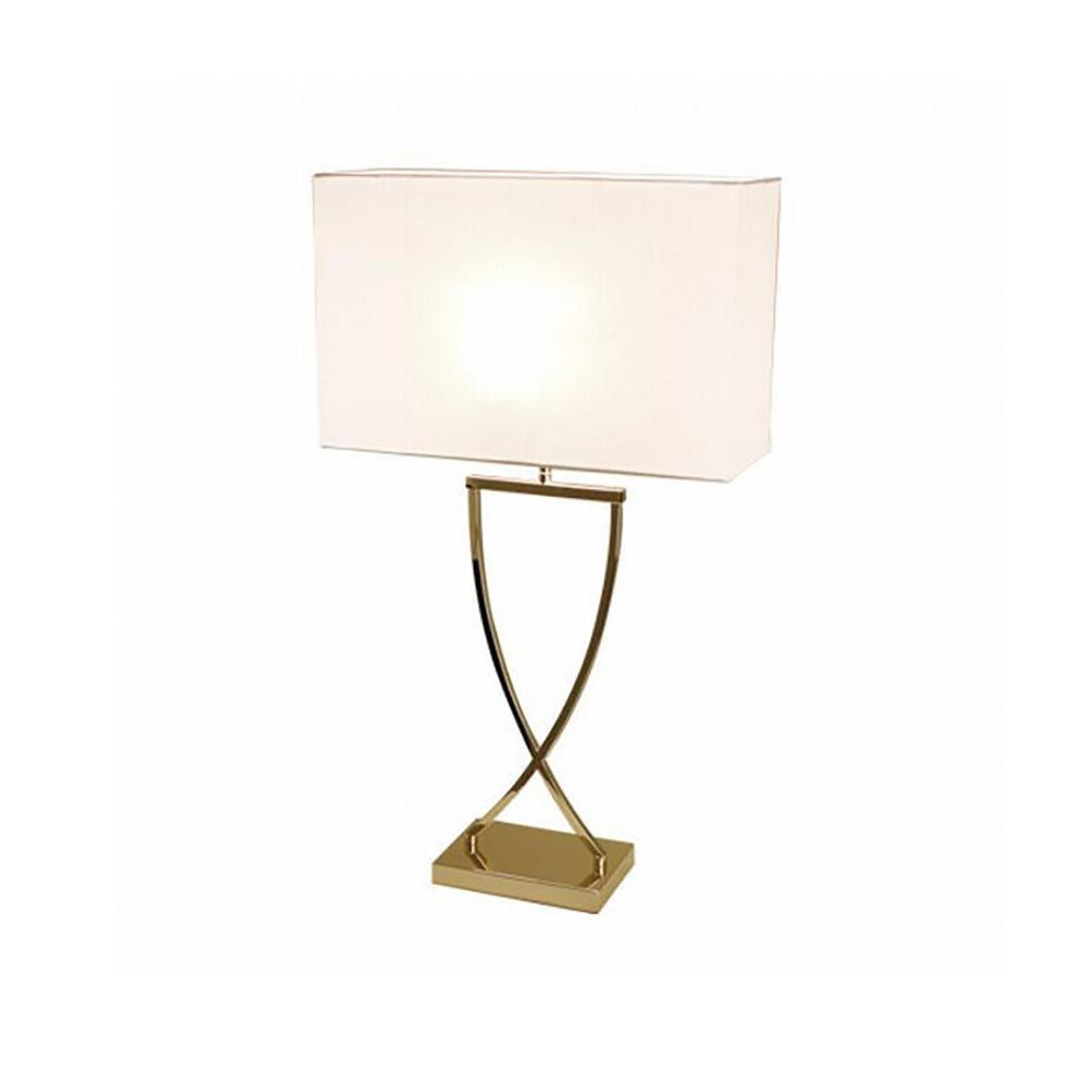 Elegant bordlampe Omega 69 cm med gyllen base og hvit lampeskjerm for stilfulle interiører.