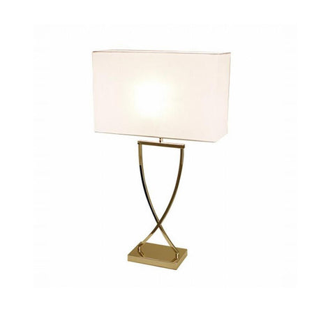 Elegante lampada da tavolo Omega 69 cm con base dorata e paralume bianco per interni raffinati.