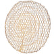Runder Metallkorb aus Draht in goldener Farbe, ideal als Wanddekoration oder dekoratives Element.