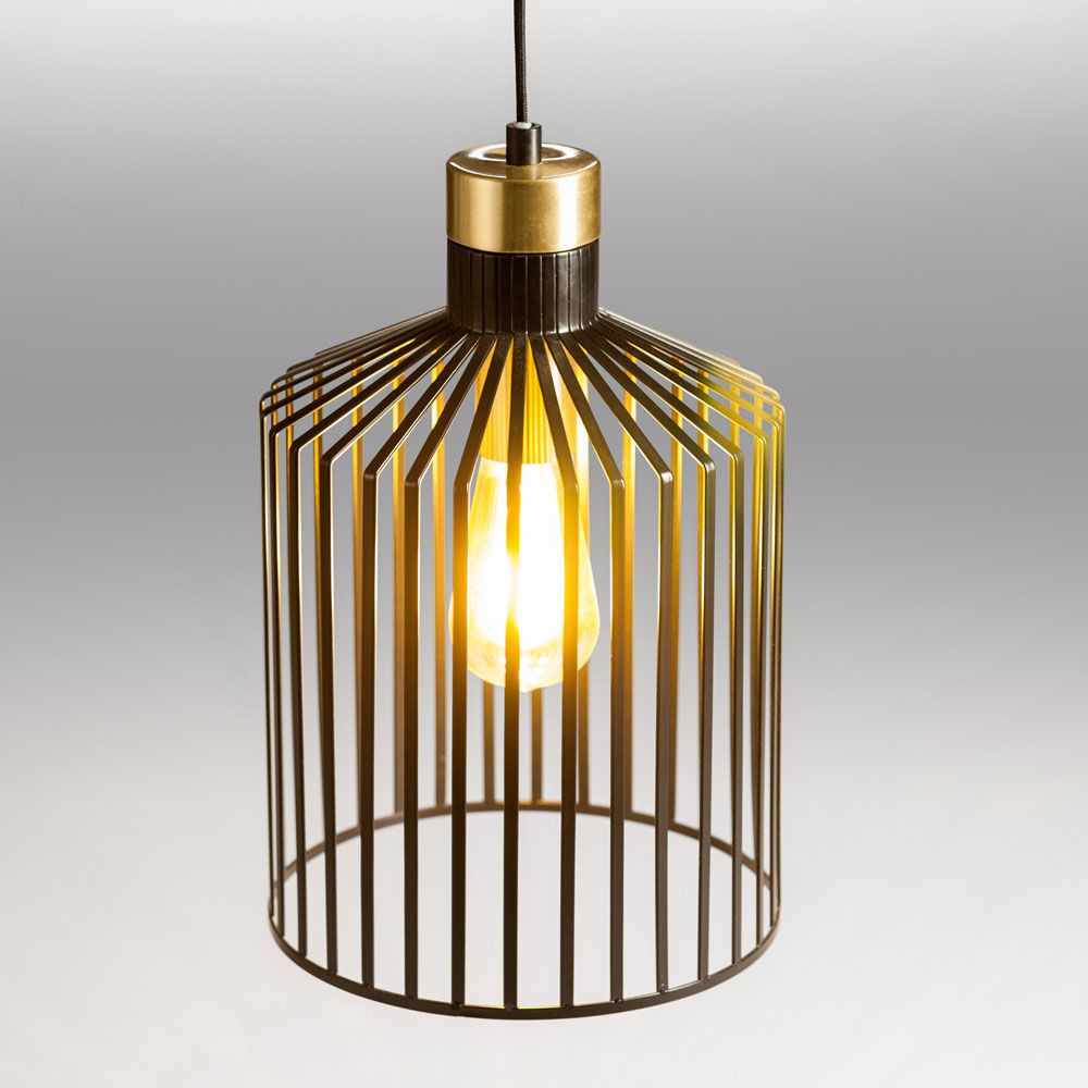 Cage 2 pendant light Ø 22.5cm black with brass frame