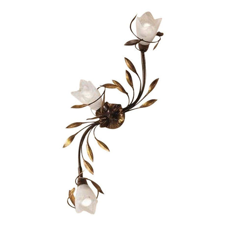 Deckenleuchte Campana 3-flammig Rost-Antik, Goldfarben mit eleganten Blüten und Blattdesign.