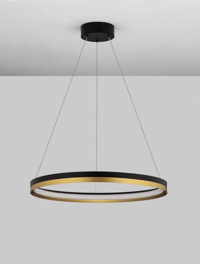 Cantria LED Pendelleuchte Ø 60cm 3000K Schwarz, Gold im modernen Design mit warmweißem Licht.