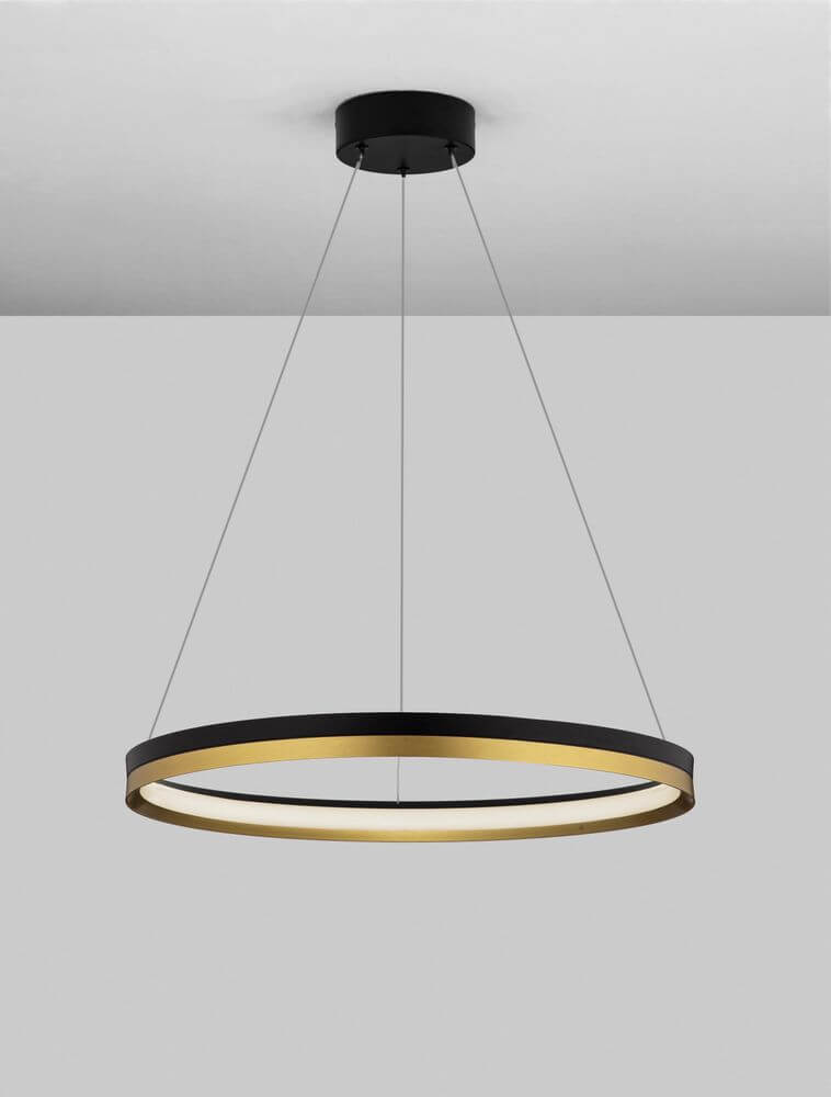 Cantria LED Pendelleuchte Ø 60cm 3000K Schwarz, Gold - elegante Deckenleuchte mit slim LED-Ring.